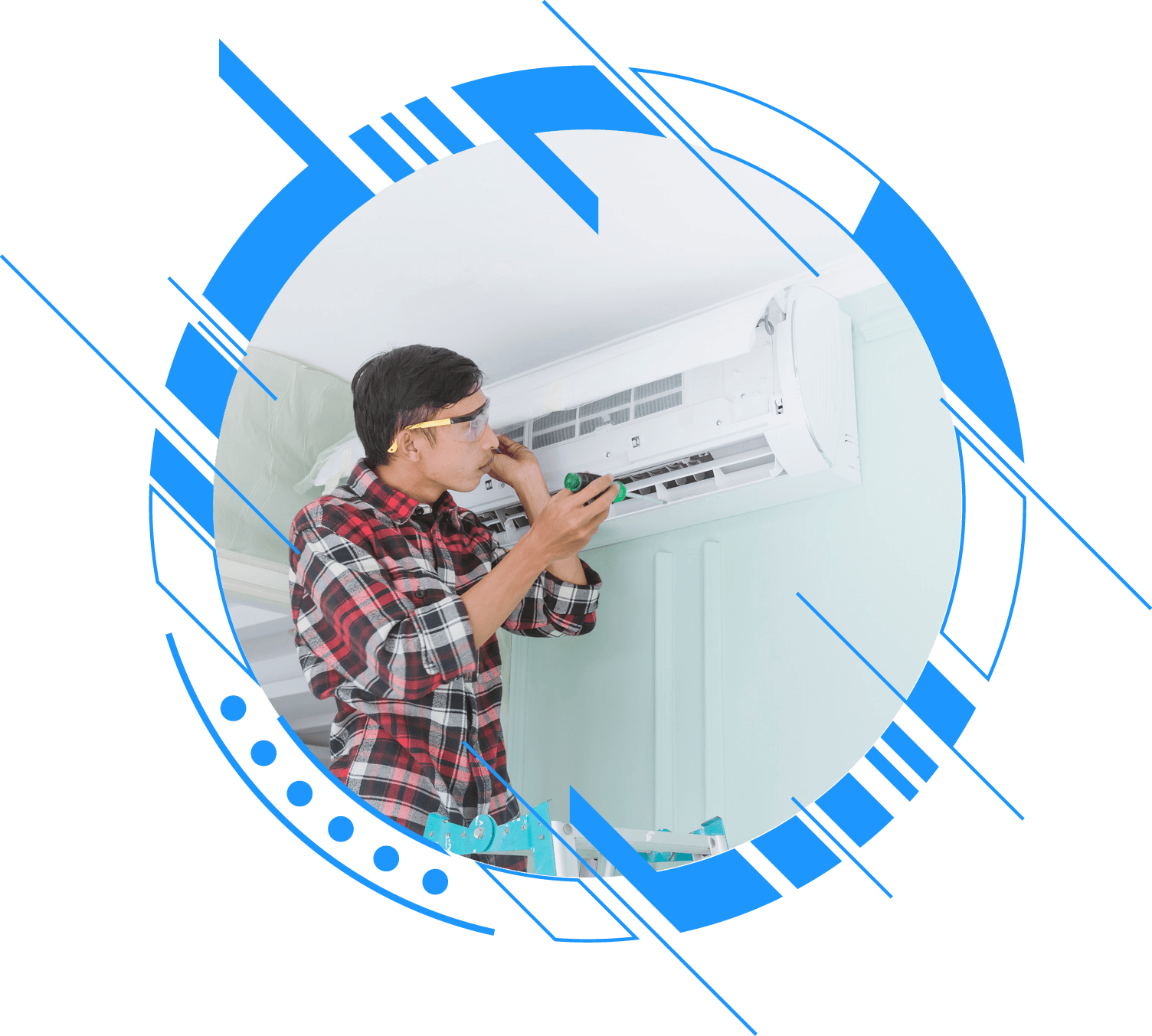 repairman inspecting an air conditioning