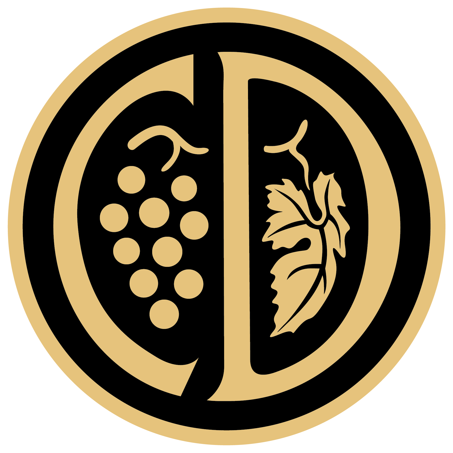 A circle with a letter d and grapes in it