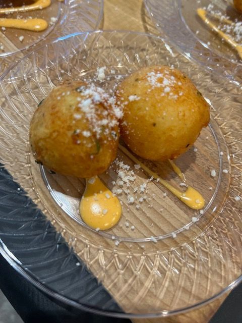 A close up of a plate of food on a table.