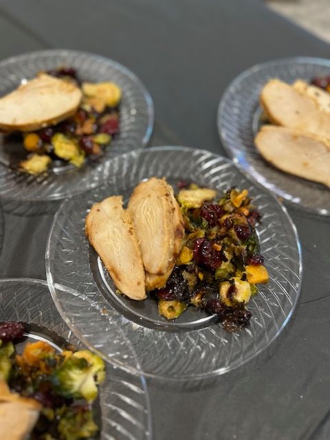 A close up of three plates of food on a table