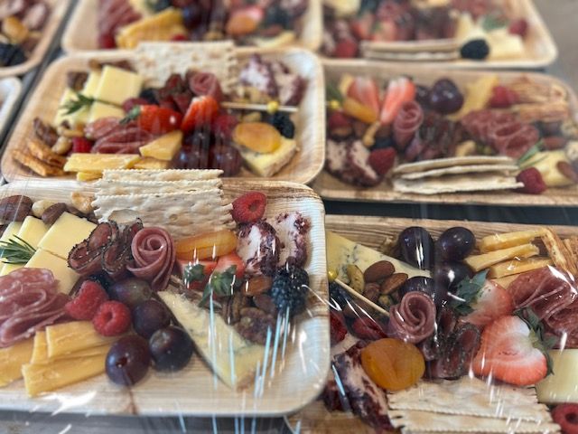 There are many different types of food on the plates.