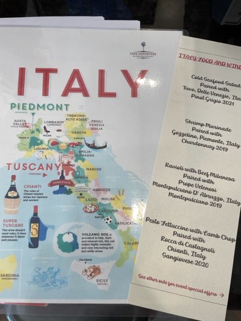 A map of italy is next to a menu