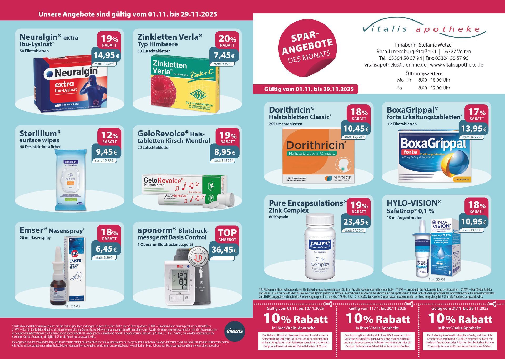 Ein Flyer einer Apotheke zeigt eine Vielzahl von Medikamenten