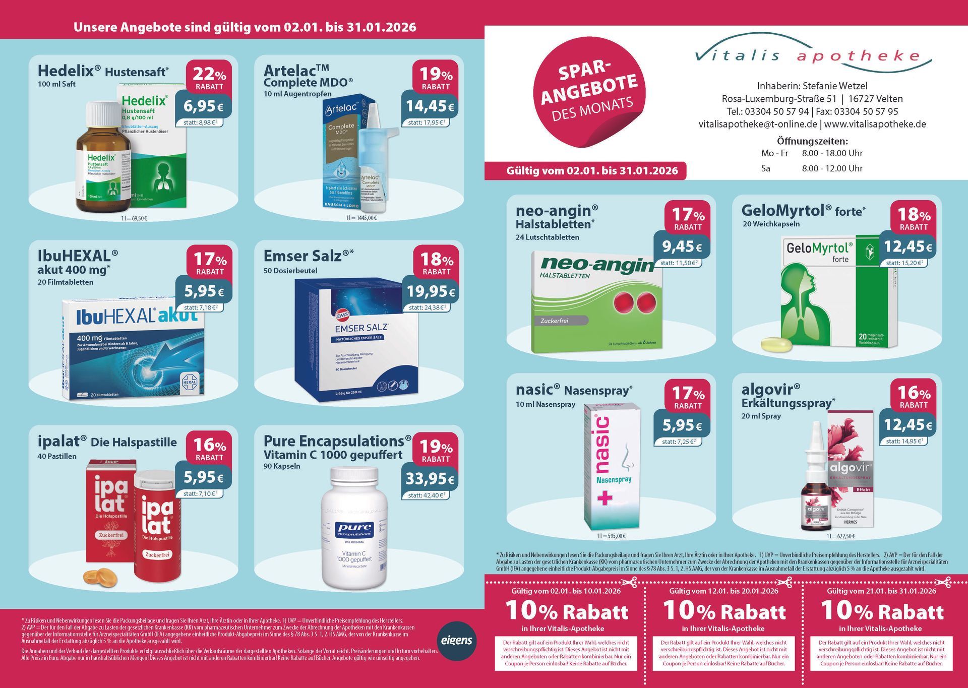 Ein Flyer einer Apotheke zeigt eine Vielzahl von Medikamenten