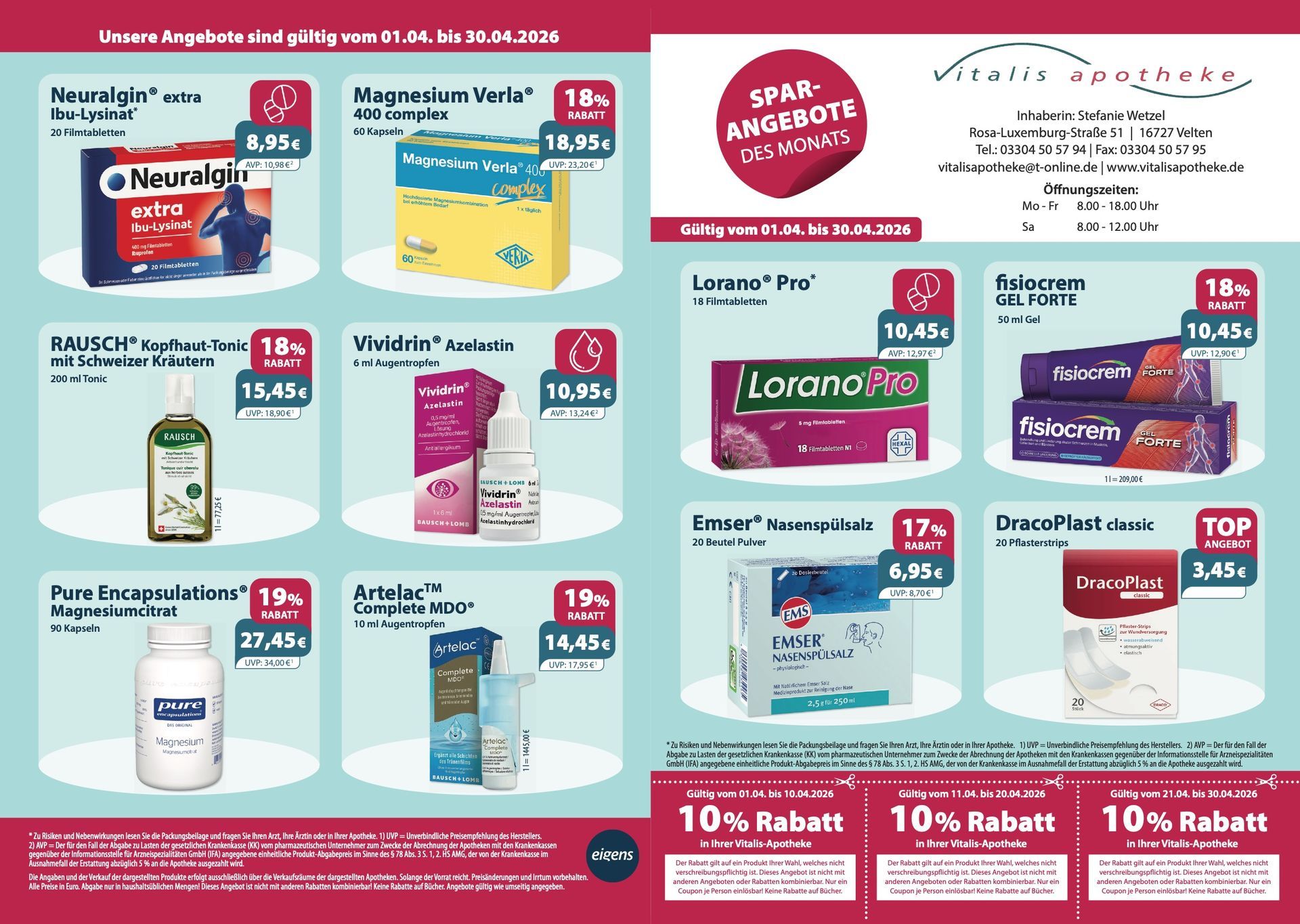 Ein Flyer einer Apotheke zeigt eine Vielzahl von Medikamenten