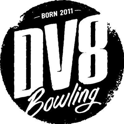A black and white logo for dv8 bowling