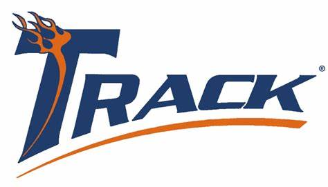 A blue and orange logo for a company called track