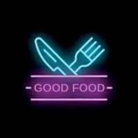 A blue circle with the words good food written on it