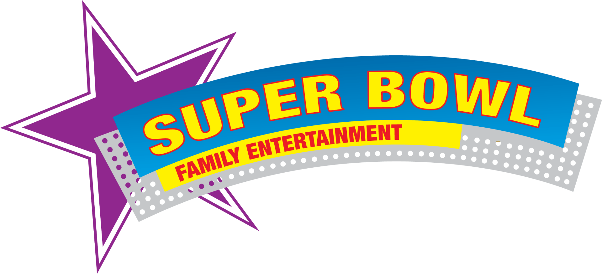 A logo for super bowl family entertainment with a purple star.