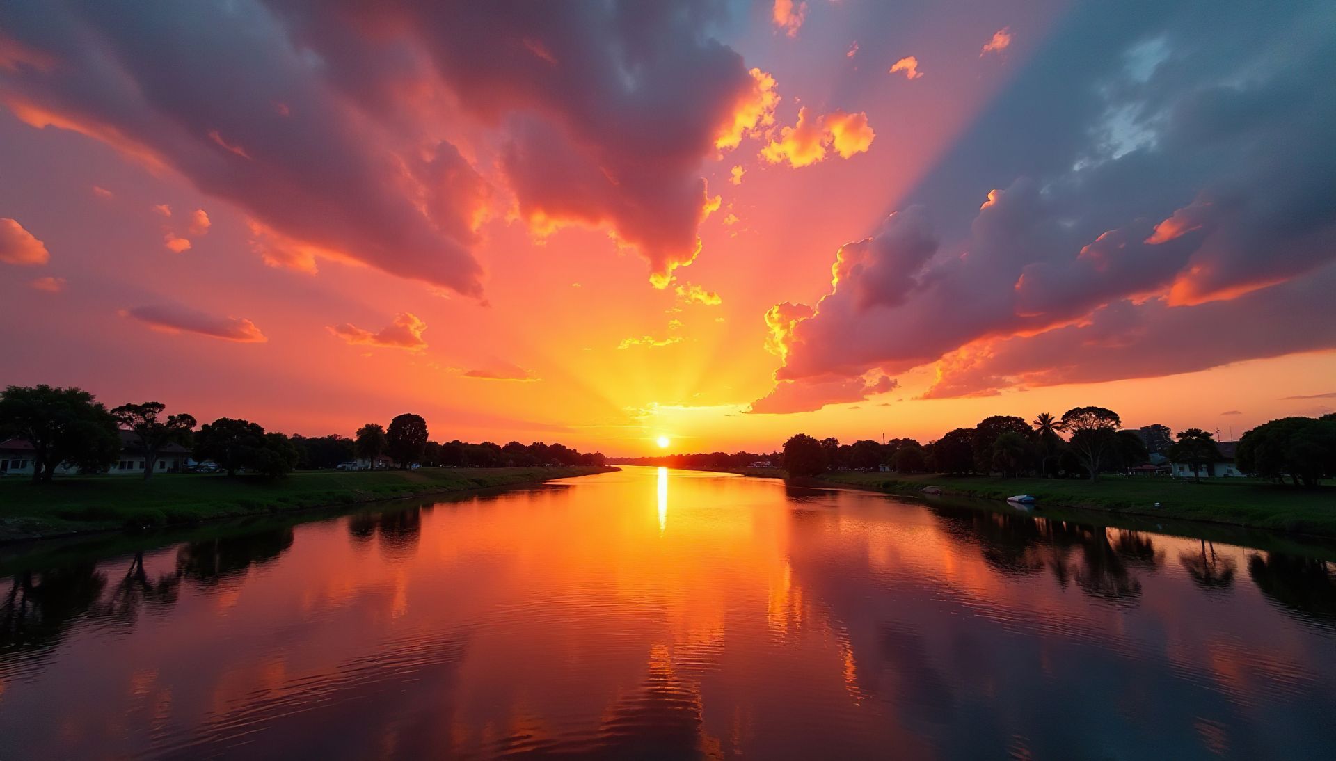 Atardecer sobre río en Colombia, paisaje natural ideal para turismo de naturaleza y viajes por Colombia.