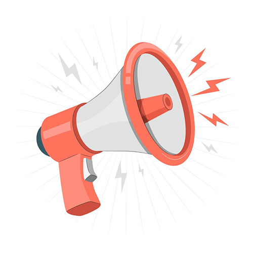 Un megĂĄfono rojo y blanco del que salen relĂĄmpagos.