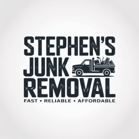 Stephen's Junk Removal logo with a truck filled with junk; text says "Fast, Reliable, Affordable."