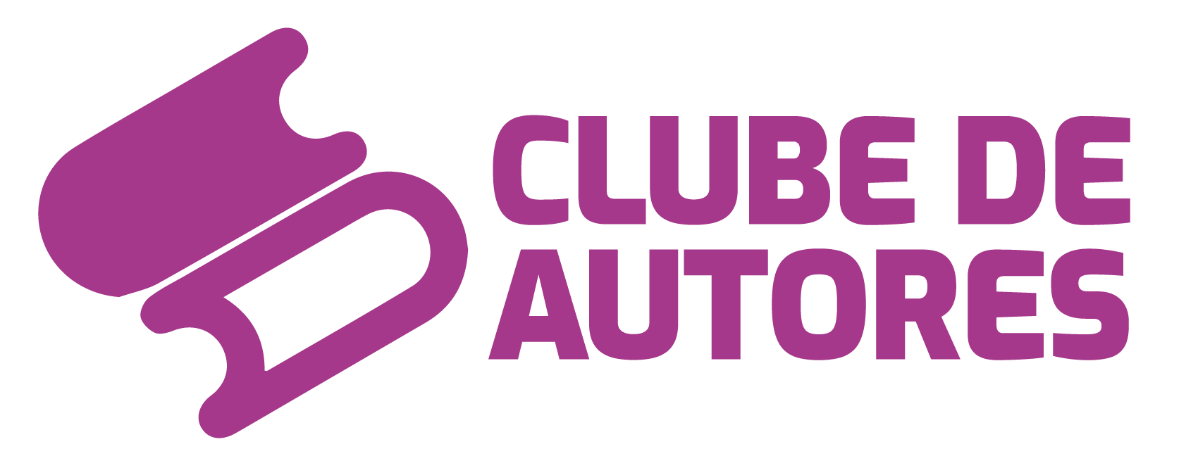 O logotipo do clube de autores é roxo e preto.