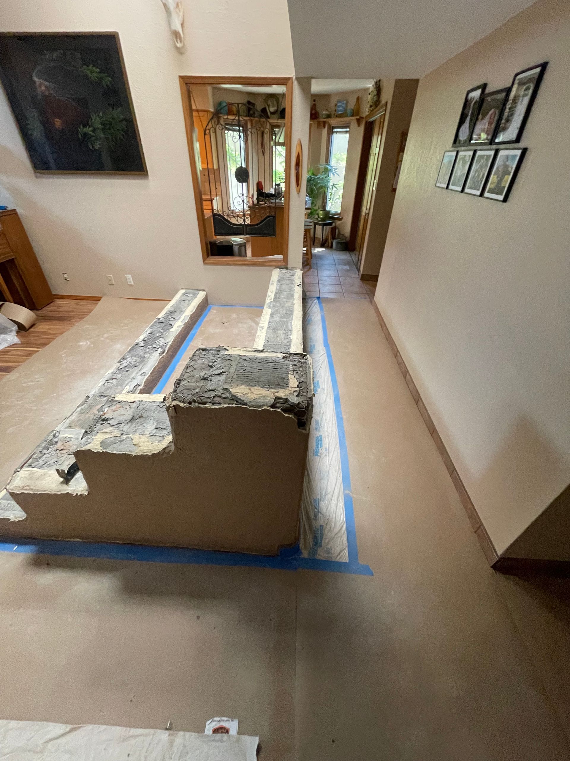 Banco remodel in Santa Fe NM home prepped for diamond finish plaster
