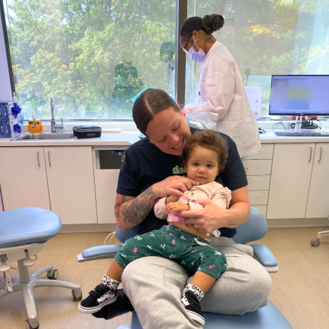 Mother and daughter In Ossining NY during pediatric dentist appointment