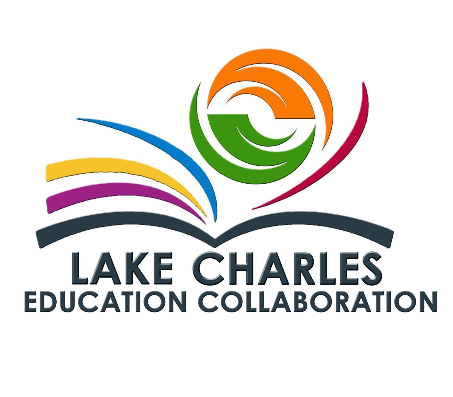 The lake charles education collaboration logo is a colorful book with a sun in the middle.