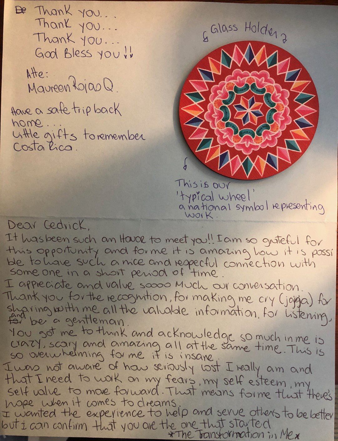A thank you letter with a mandala on it
