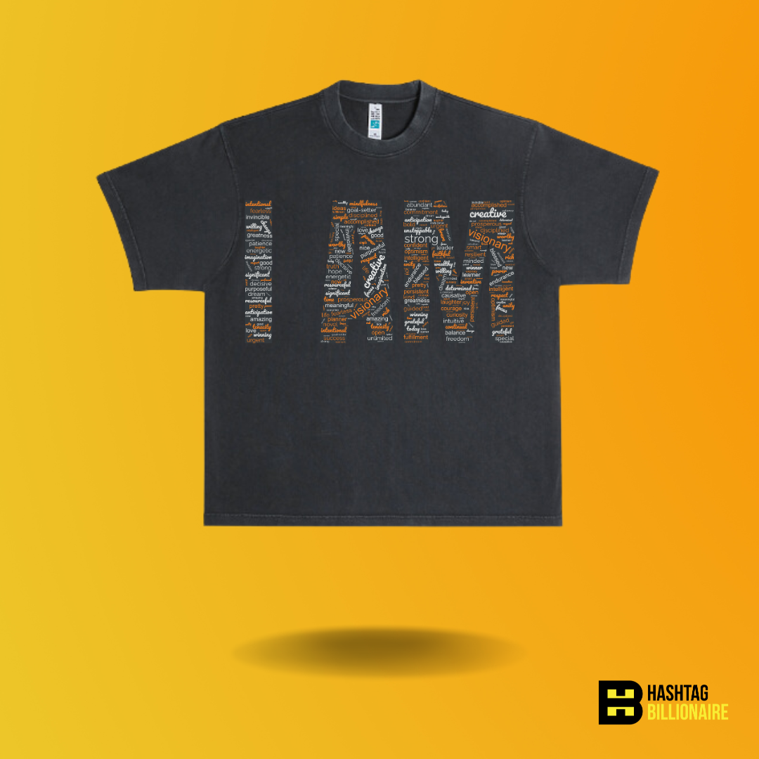 A black t-shirt with the word i am on it.