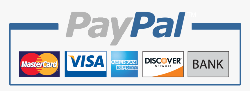 A paypal logo with logos for mastercard , visa , discover , and bank