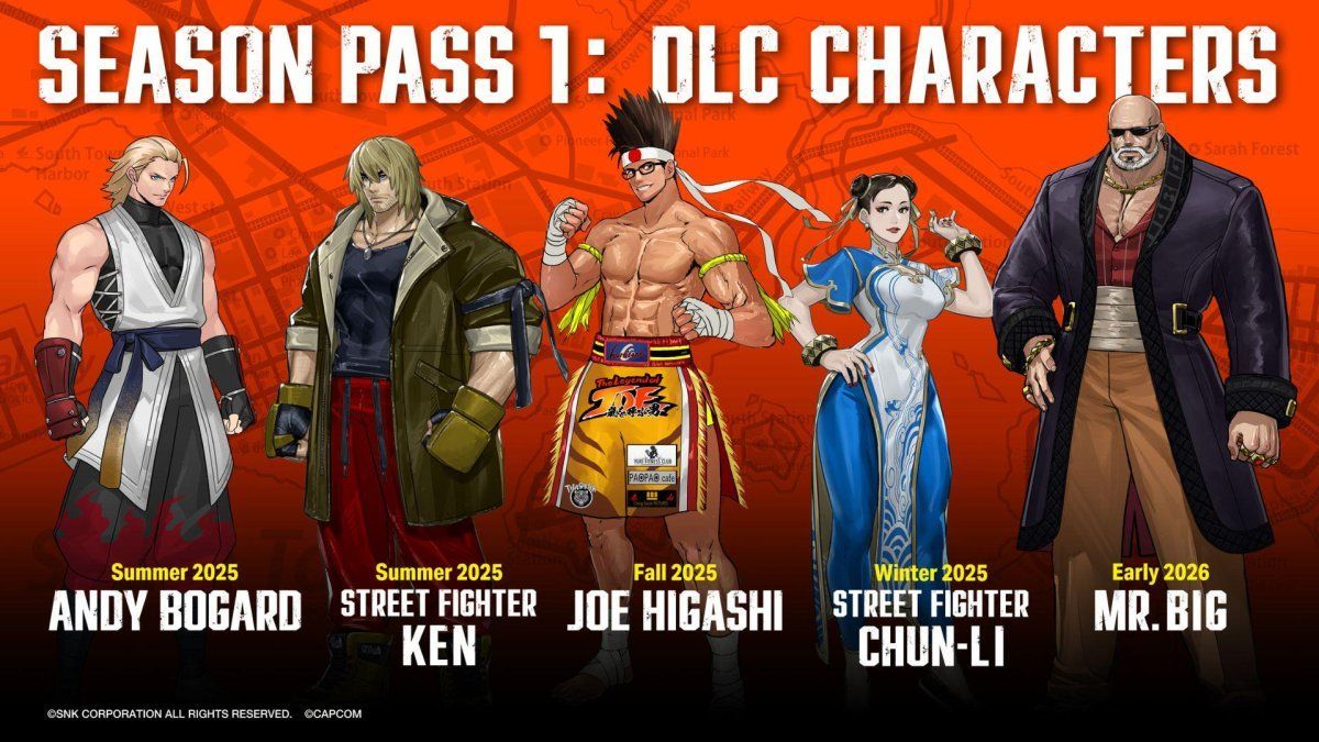 Vaza suporta imagem com DLCs de Fatal Fury: City of the Wolves! Andy Bogard, Joe Higashi e Mr.Big!