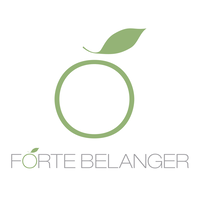 A logo for forte belanger with a green circle and a green leaf.