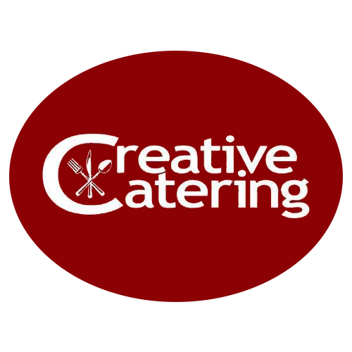 A red circle with the words creative catering on it