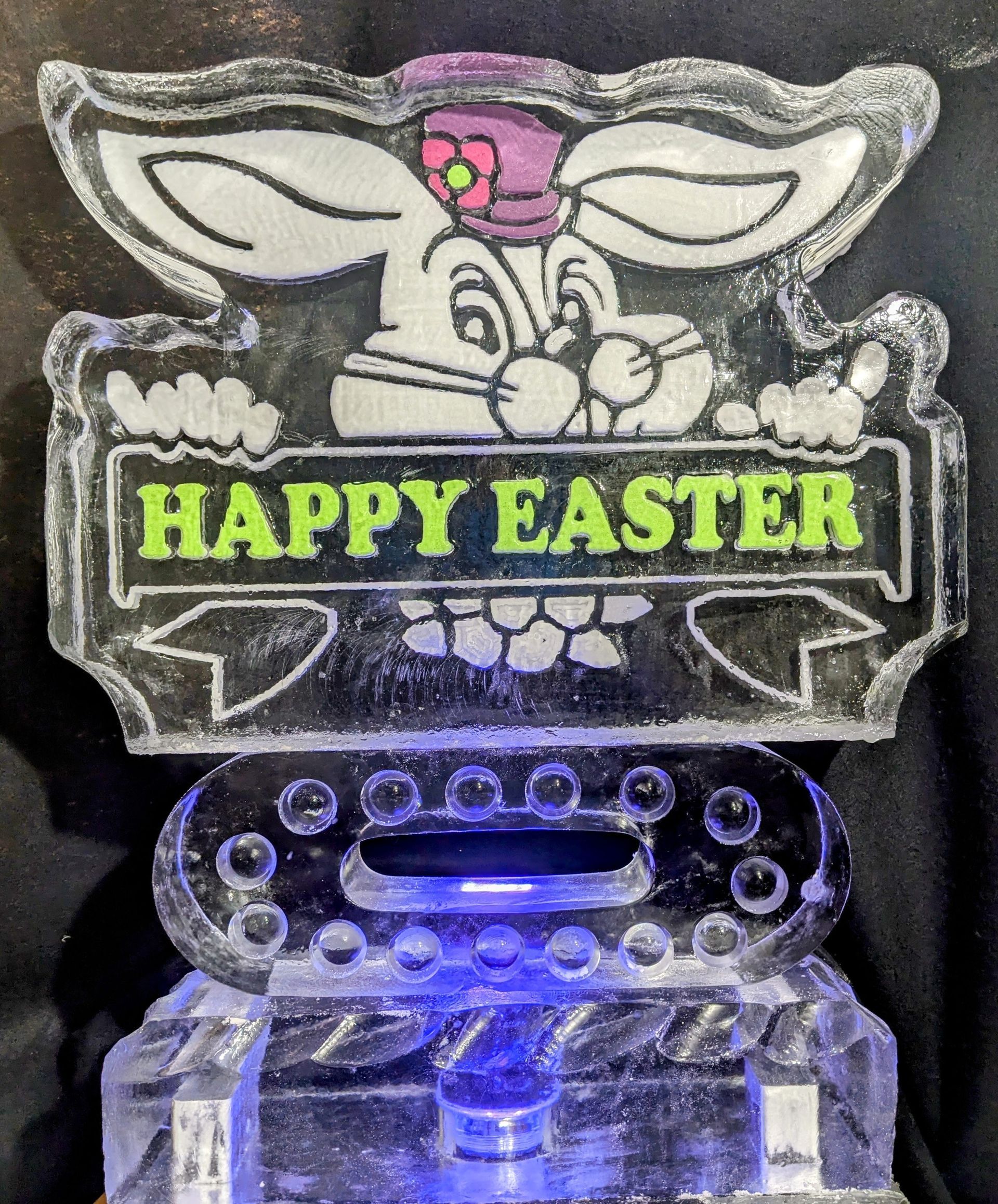 A happy easter sign with a bunny on it