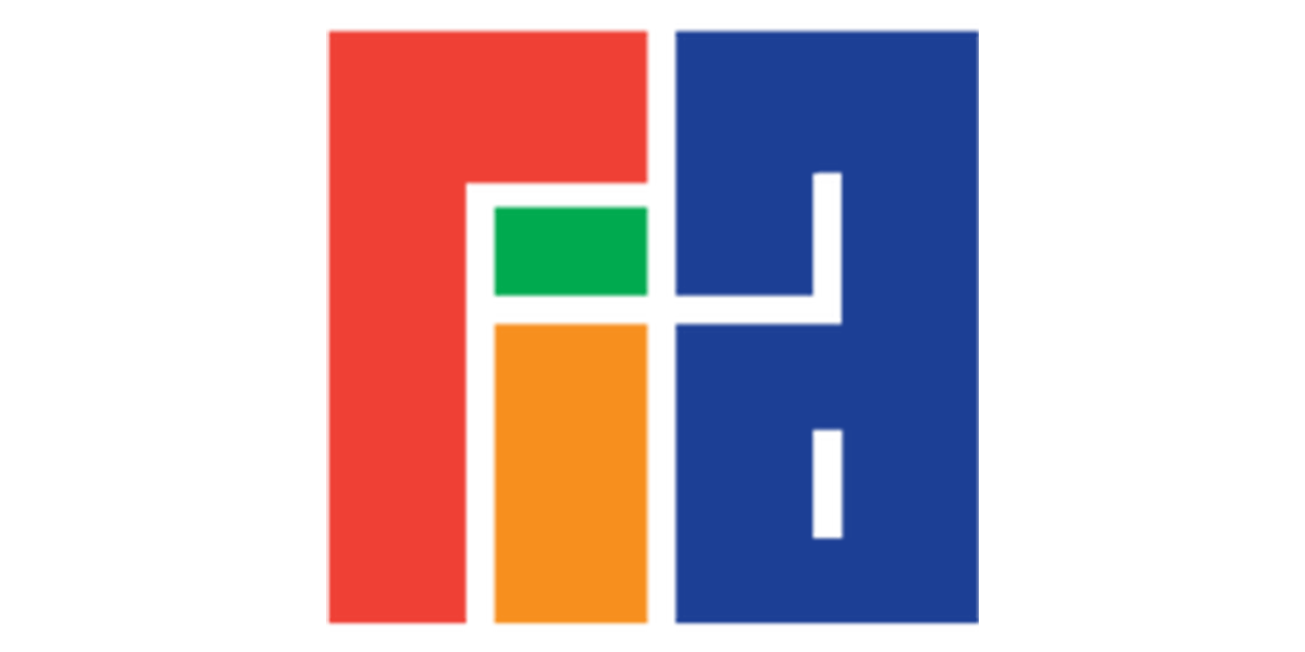 A red , orange , and blue logo on a white background.