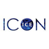 The logo for icon ice is a blue circle with the word ice inside of it.