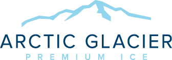 The logo for arctic glacier premium ice has a mountain in the background.