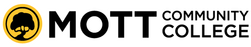 The mott community college logo is black and yellow
