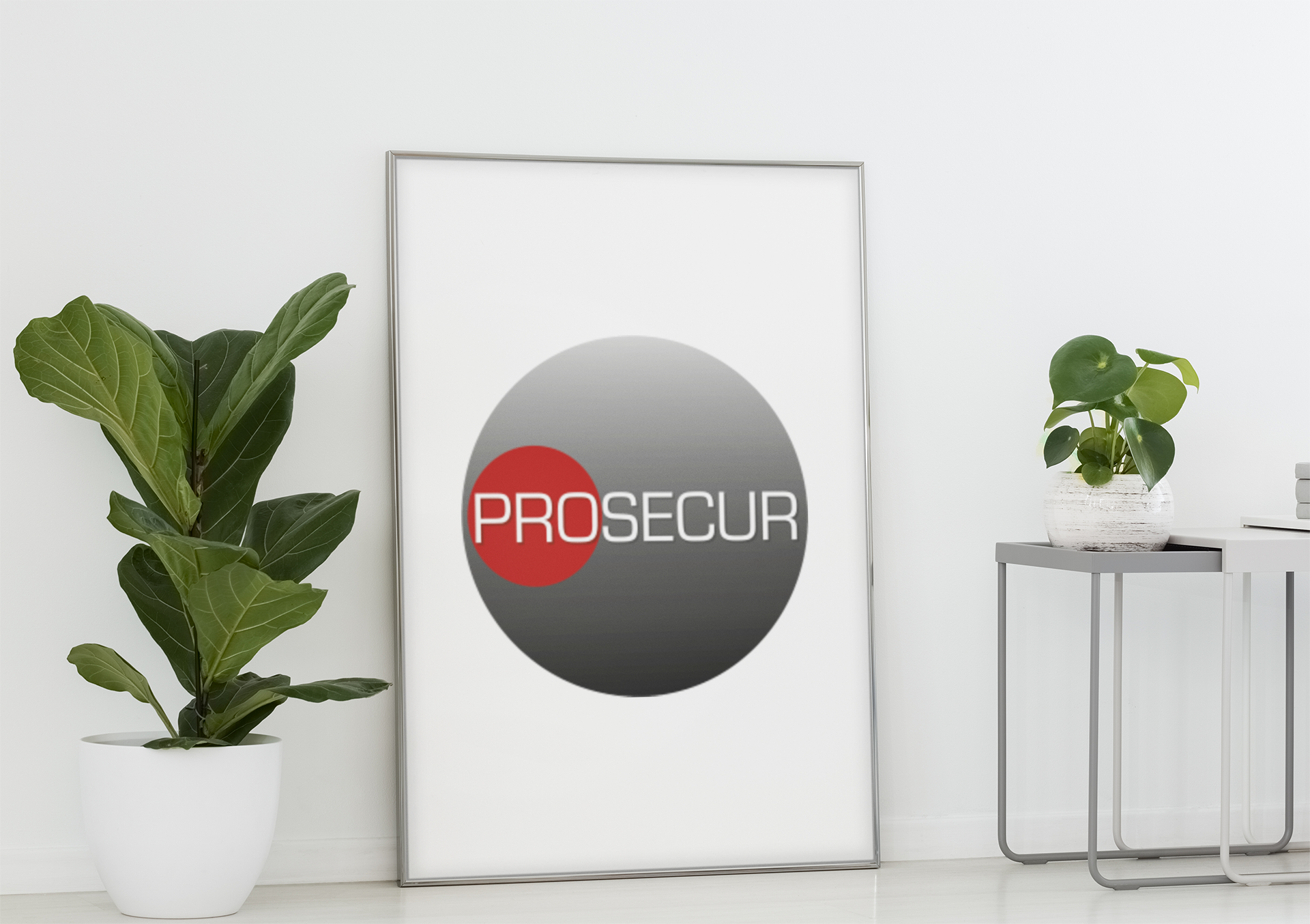 Une affiche avec le mot prosecur dessus est accrochée sur un mur à côté d'une plante en pot.