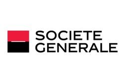 Un logo pour la société générale avec un carré rouge et noir sur fond blanc.