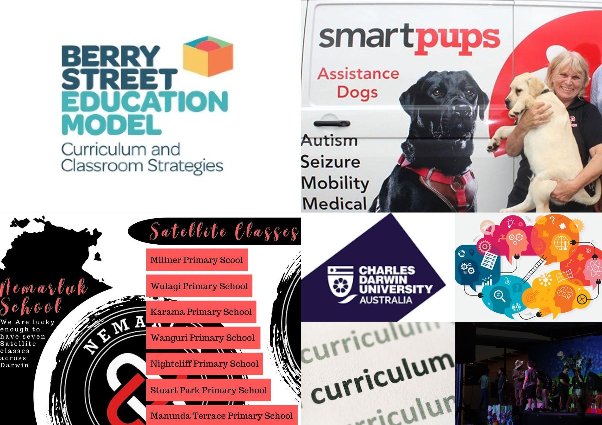 A collage of advertisements for berry street education model curriculum and classroom strategies
