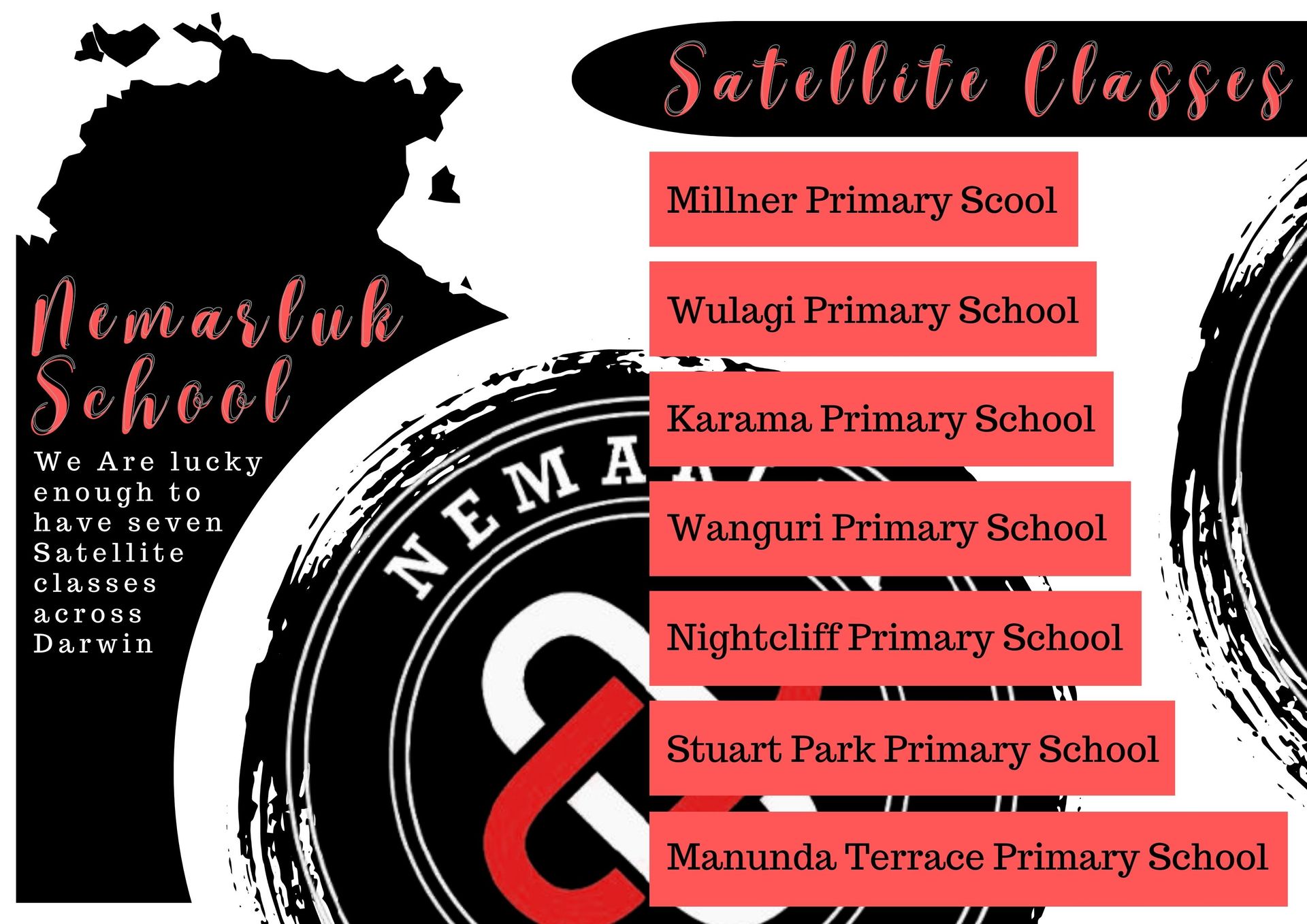A poster for nemarluk school showing satellite classes