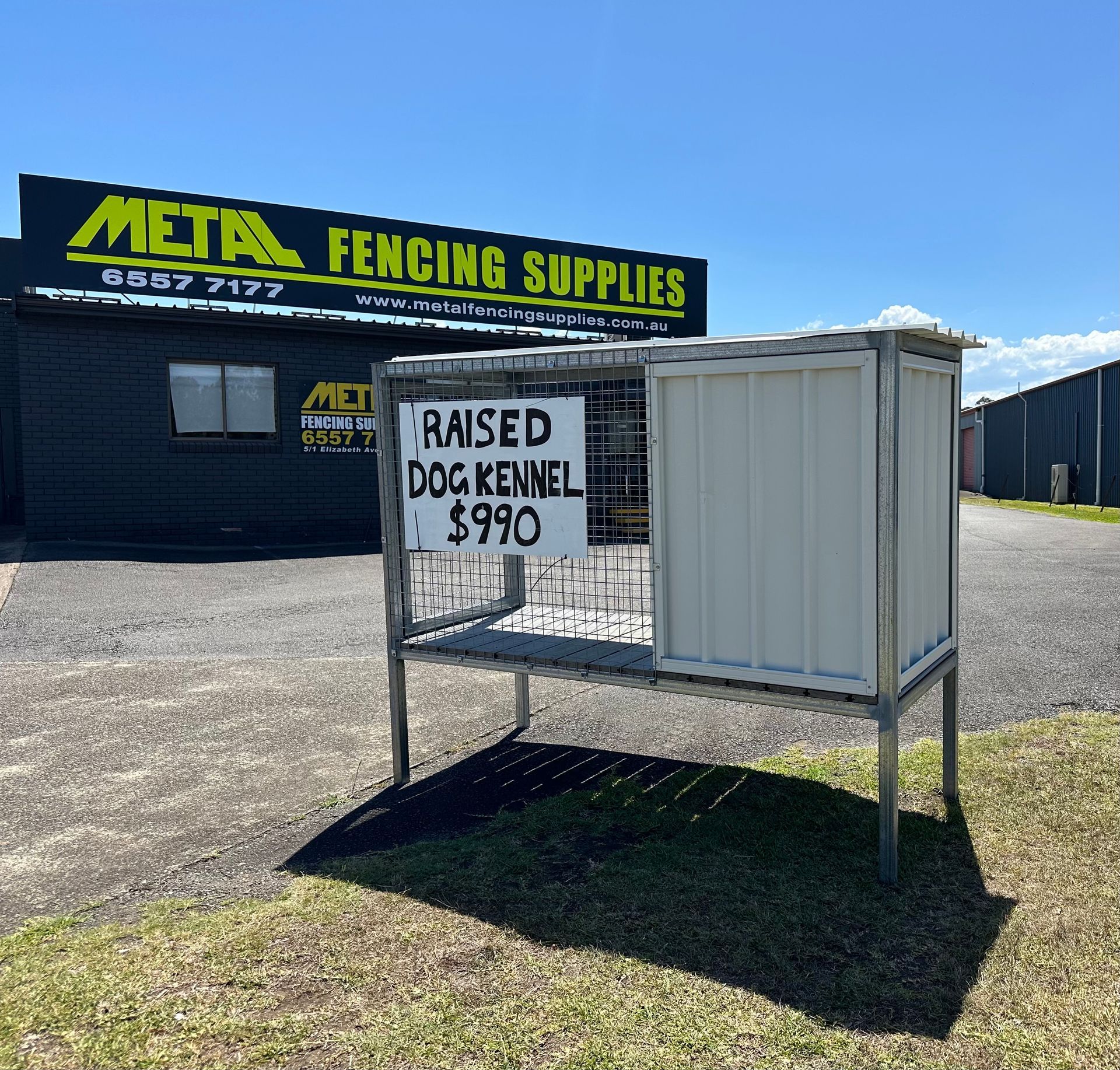 A Small, Tan Puppy Sits Behind a Black Wire Kennel — Metal Fencing Supplies In Taree, NSW