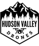 The logo for hudson valley drones has a mountain and trees on it.