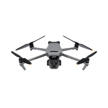 Gray drone with two propellers against a white background, showcasing its compact design.