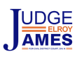 Logo for Judge James Elroy, blue and orange text on white, for Civil District Court.