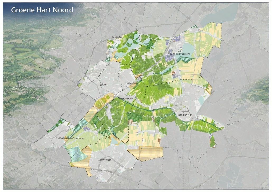 Kaart van het deelgebied Groene Hart Noord met daarin de 8 verschillende gemeenten.