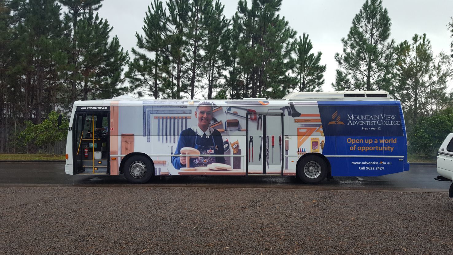 view of a bus with branding