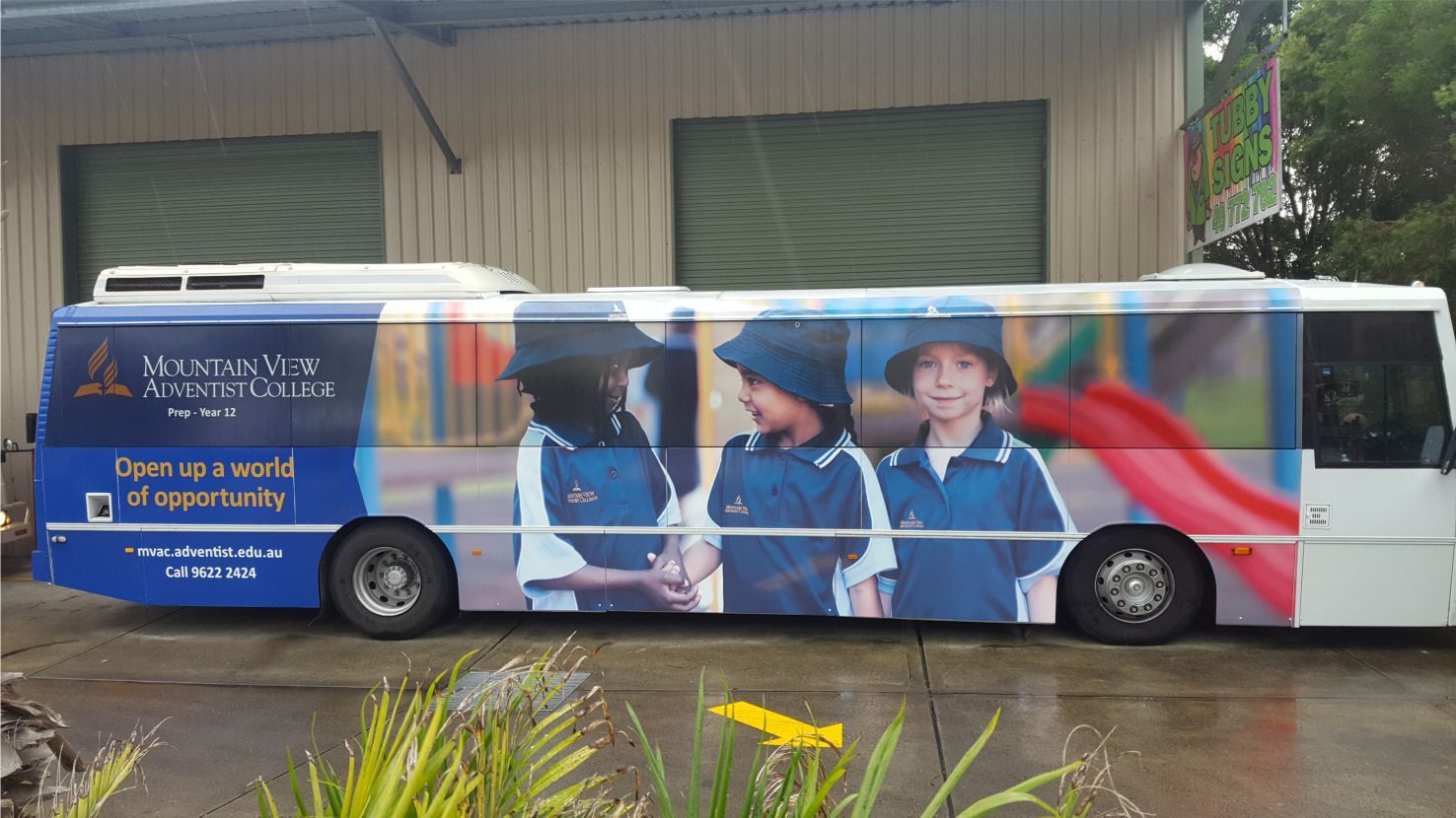 view of a bus with branding