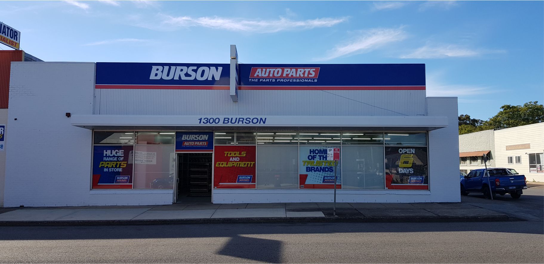 View of a building with branding