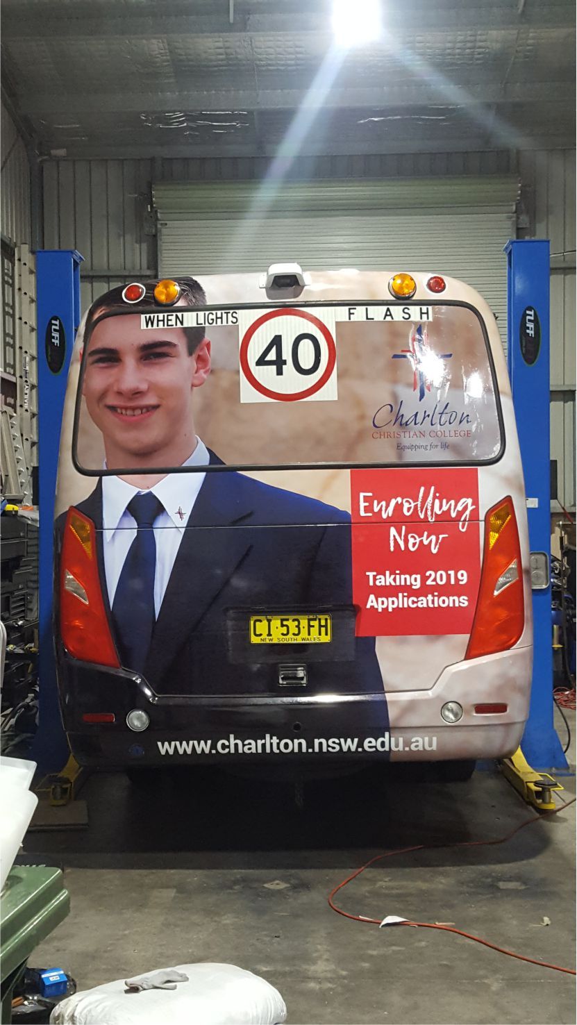 Rear view of a car with branding