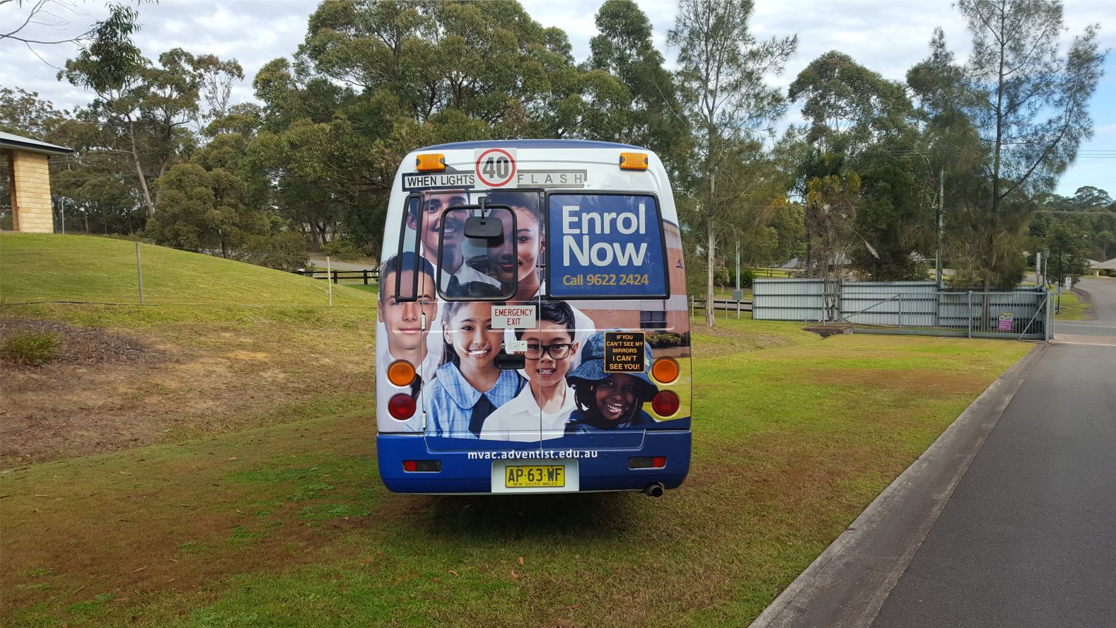 View of a bus with branding