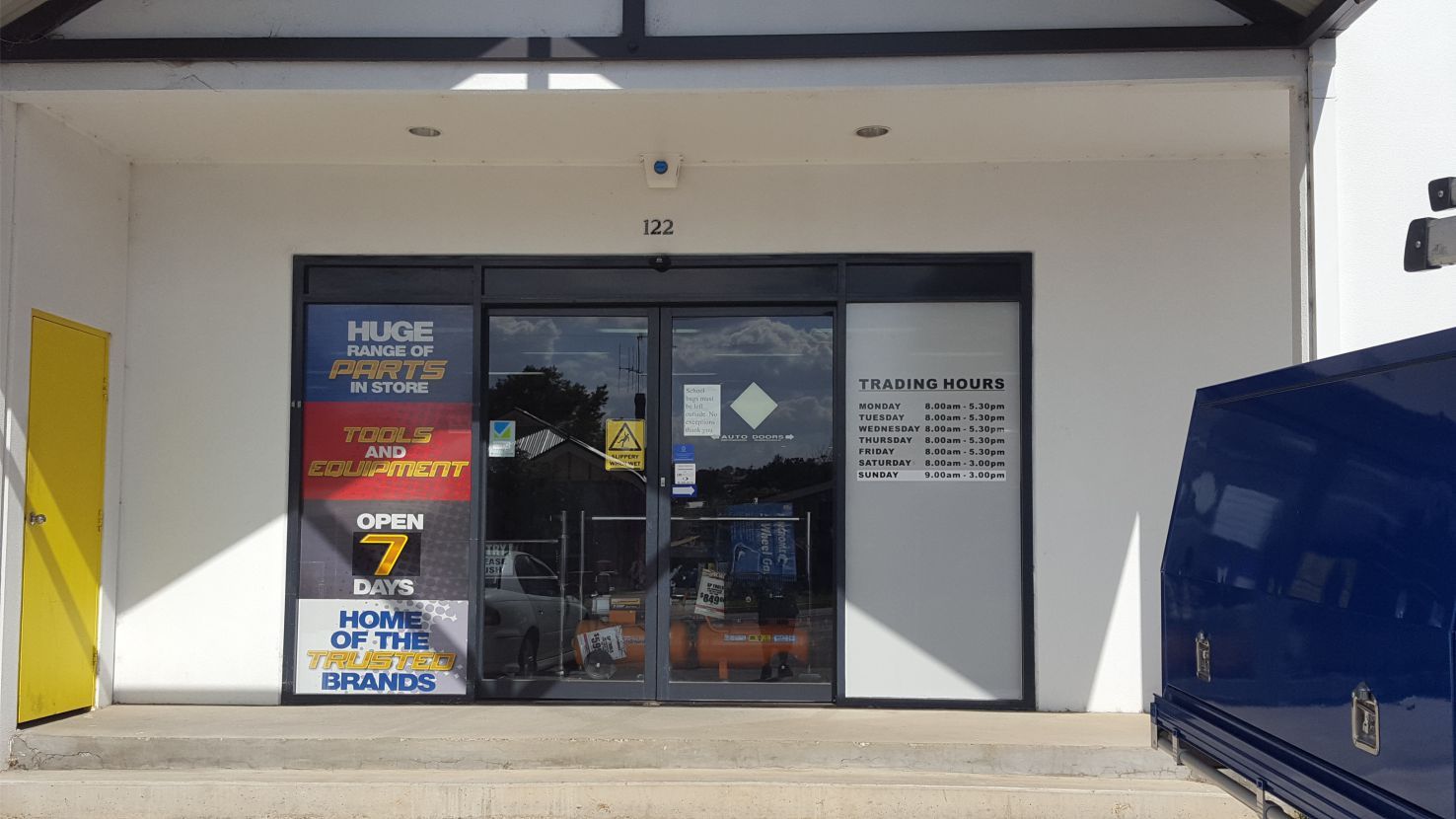 View of a store front with branding