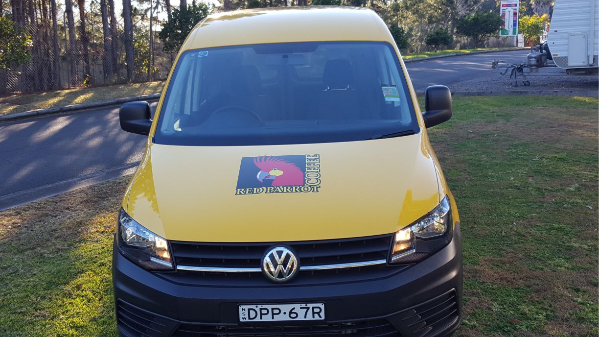 View of automobile with vehicle branding