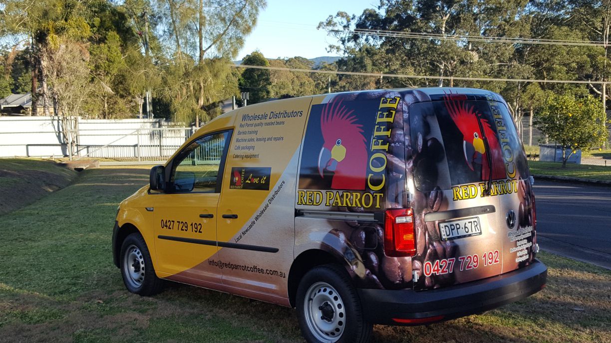 View of a van with self branding