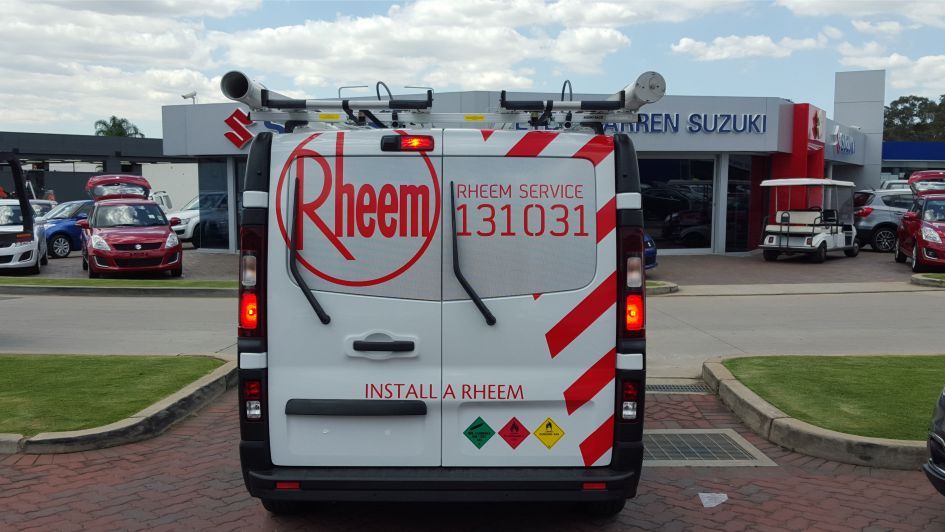 view of an automobile with printed vehicle branding