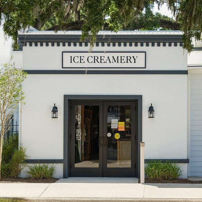 Bushnell Painters commercial project featuring a white storefront with dark gray trim for an ice cream shop.